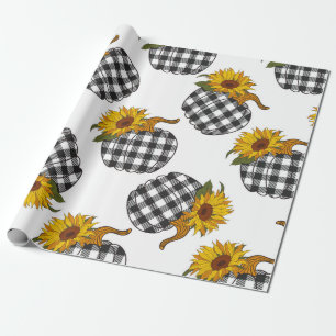 Papel De Presente Flores solares Xadrez Pumpkin sem soldadura. Farmh