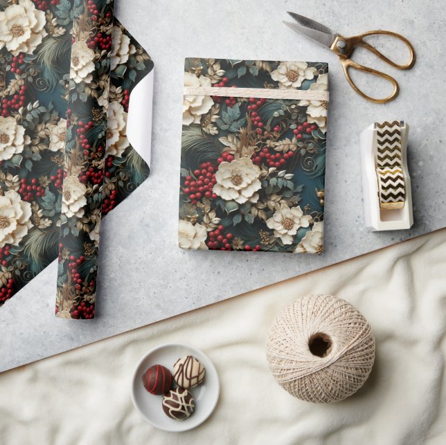 Papel De Presente Flores tradicionais de Natal tridimensionais retro (Artesanato)