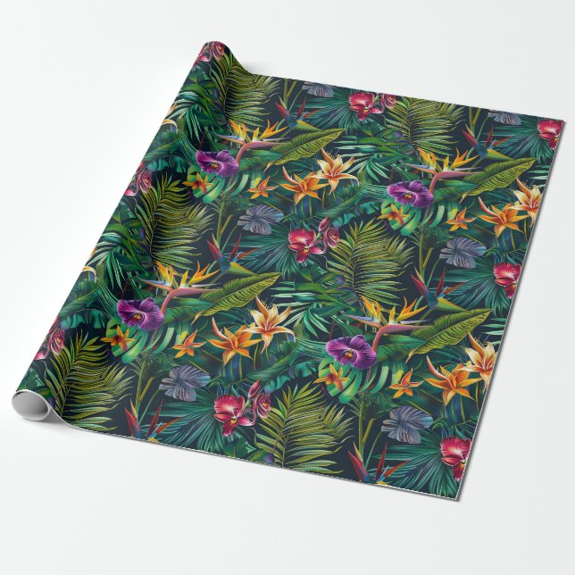 Papel De Presente Flores Tropicais Da Selva (Desenrolado)