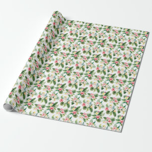 Papel De Presente Flores tropicais de aquarela e padrão verde