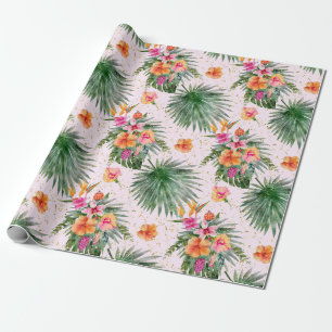 Papel De Presente Flores Tropicais De Aquarela Folhas De Palma Botân