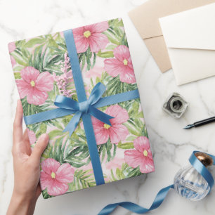 Papel De Presente Flores Tropicais Rosa