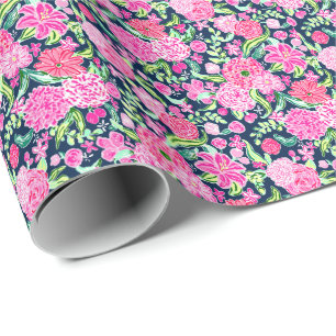 Papel De Presente Flores verdes e cor-de-rosa na praia de Preppy Pal