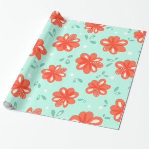 Papel De Presente Flores Vermelhas Alegre Padrão Decorativo
