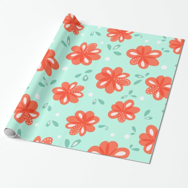 Papel De Presente Flores Vermelhas Alegre Padrão Decorativo (Desenrolado)