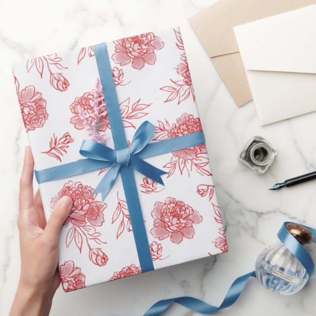Papel De Presente Flores Vermelhas Chic Casamento (Presentear)