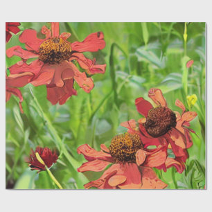 PAPEL DE PRESENTE FLÔRES VERMELHAS DE RUDBECKIA
