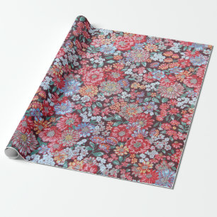 Papel De Presente Flores vermelhas e azuis