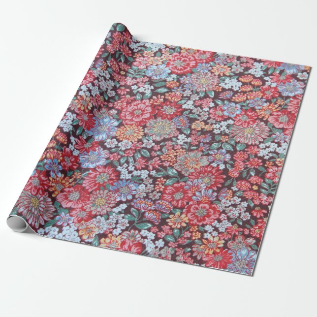 Papel De Presente Flores vermelhas e azuis (Desenrolado)
