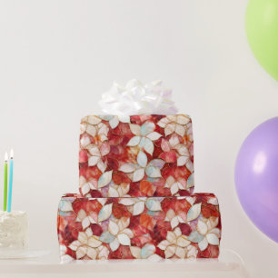 Papel De Presente Flores Vermelhas e Brancas Elegantes Padrão de Vid