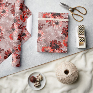 Papel De Presente Flores vermelhas e burradas.