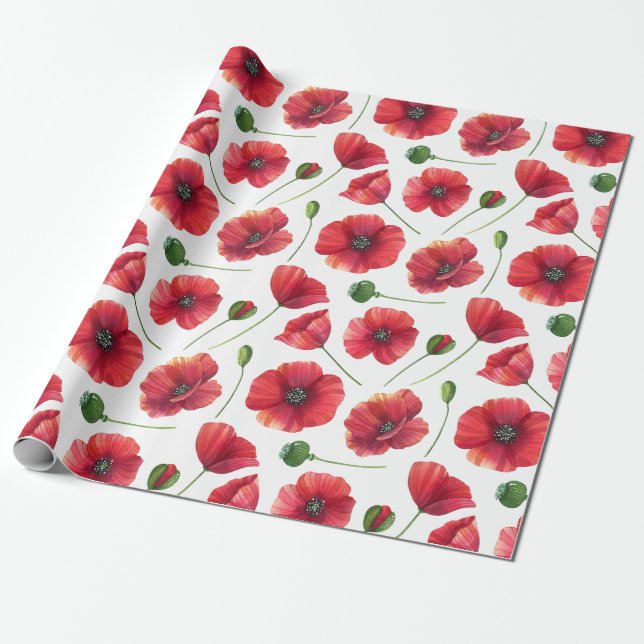 Papel De Presente Flores Vermelhas Elegantes e Coloridas (Desenrolado)