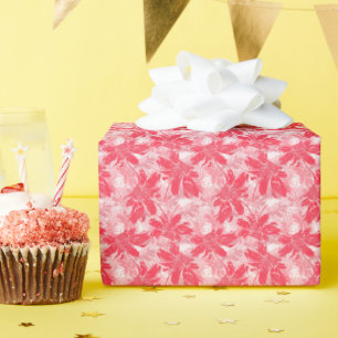 Papel De Presente Flores vermelhas em branco.
