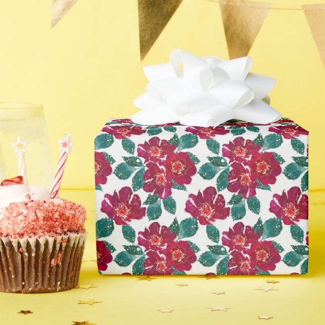 Papel De Presente Flores vermelhas em branco. (Festa de aniversário)