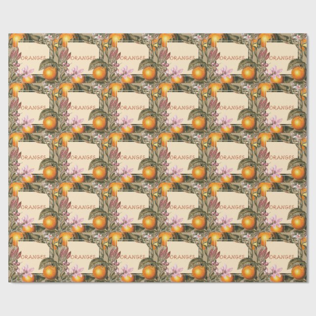 Papel De Presente Flores Vintage e Laranjas (Aberto)