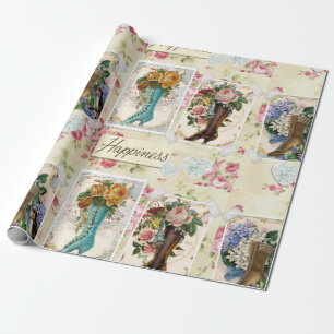 Papel De Presente Flores Vintage em Boots