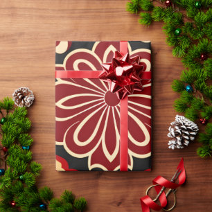 Papel De Presente Flores Vintage Padrão Floral Verde Vermelho