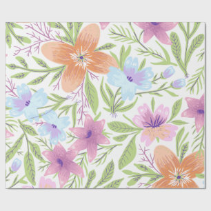 Papel De Presente Flores Vintagem Colorida Natureza Elegante