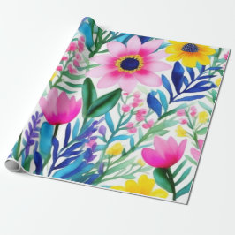 Papel De Presente Flores vivas coloridas e pássaros Papel de enrolam