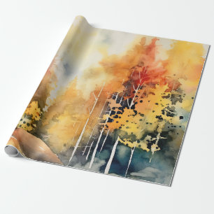 Papel De Presente Floresta Abstrata em Aquarela em Paisagem Azul Âmb
