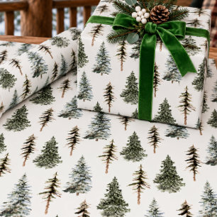 Papel De Presente Floresta Árvores de Natal Pinheiro Abeto Neve