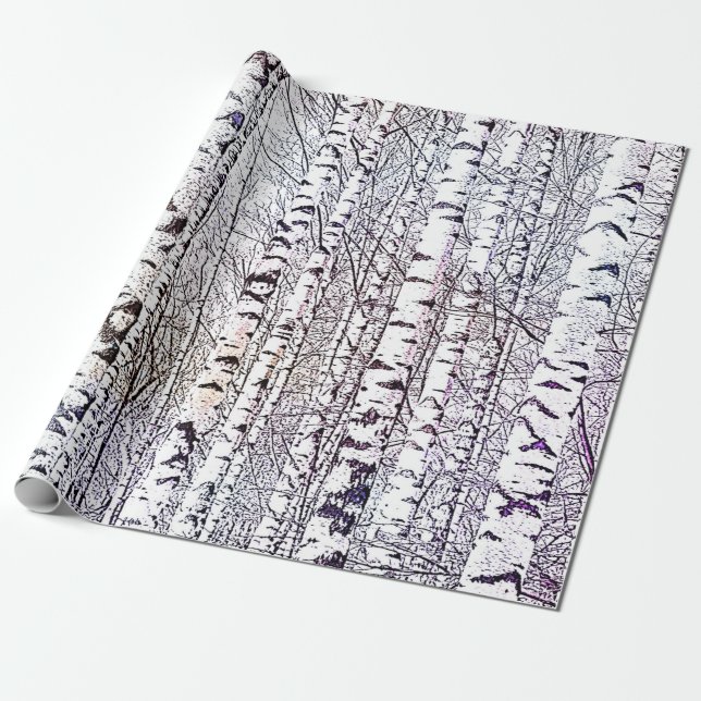 Papel De Presente Floresta bonito de Pássaro de inverno (Desenrolado)