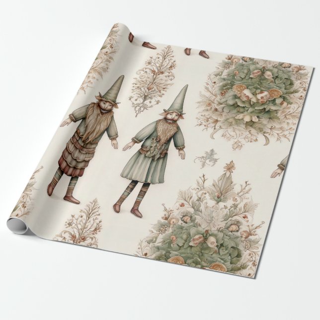 Papel De Presente Floresta Caprichosa Gnomo & Botânica (Desenrolado)