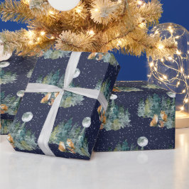 Papel De Presente Floresta da Família Fox com Lua cheia outono de ne