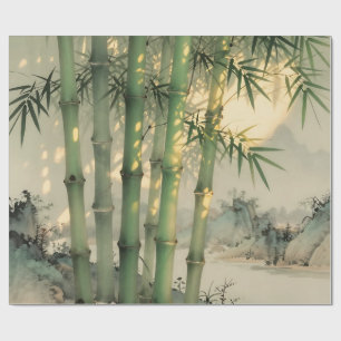 Papel De Presente Floresta de Bambu Verde Tinta Chinesa