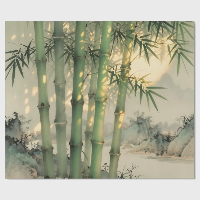 Papel De Presente Floresta de Bambu Verde Tinta Chinesa (Aberto)