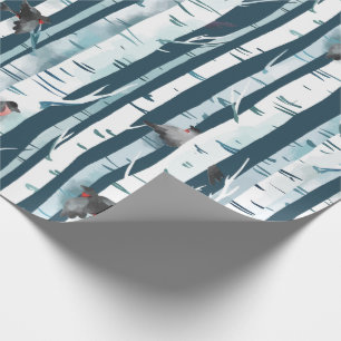 Papel De Presente Floresta de Birch com Bullfinches