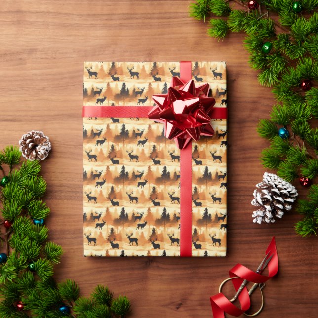 Papel De Presente Floresta de Elk de Natal Elegante (Presente de Natal)