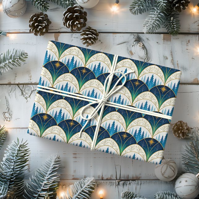 Papel De Presente Floresta de Férias Art Déco Celestial (Criador carregado)