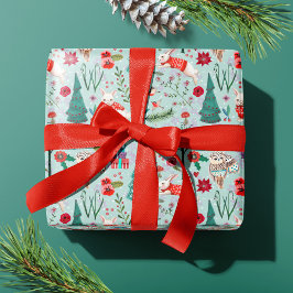 Papel De Presente Floresta de inverno Blue & red Woodland