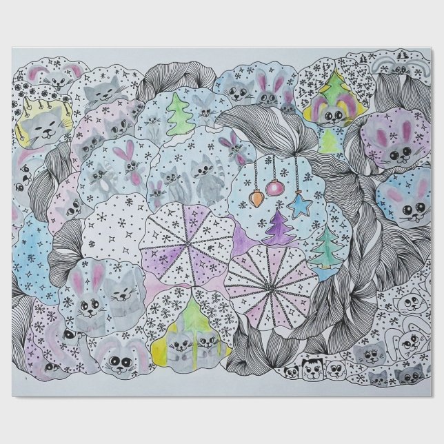 Papel De Presente "Floresta de Inverno Caprichosa" Presente Artístic (Aberto)