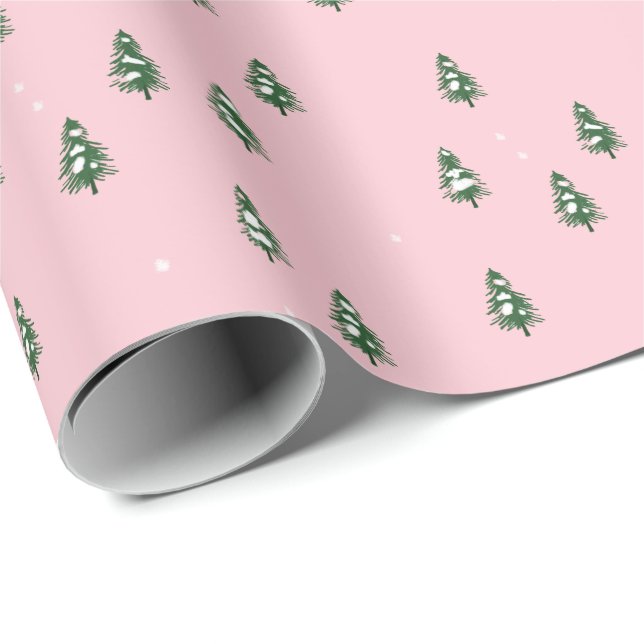 Papel De Presente Floresta De Inverno De Árvore De Natal Minimizada  (Ponta do rolo)