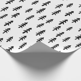 Papel De Presente Floresta de Inverno de Pinheiro Simples em Preto n