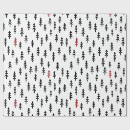 Papel De Presente Floresta de Inverno de Pinheiro Simples em Preto V