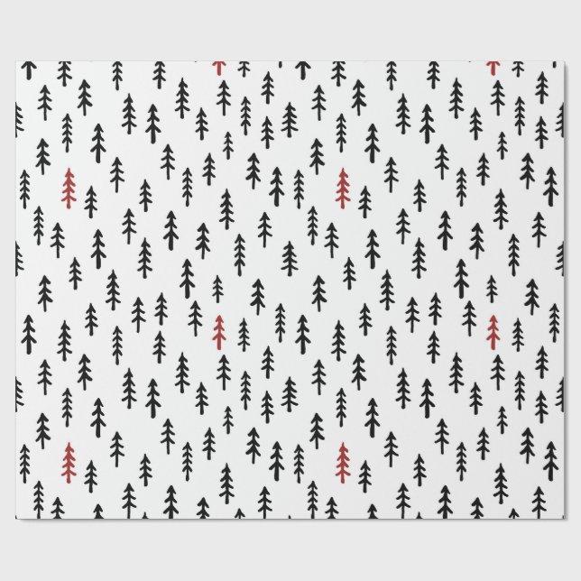 Papel De Presente Floresta de Inverno de Pinheiro Simples em Preto V (Aberto)
