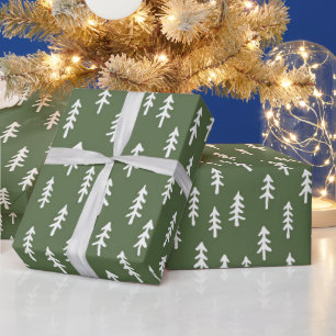 Papel De Presente Floresta de Inverno de Pinheiro Simples em Verde S