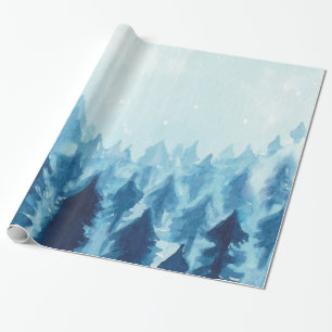 Papel De Presente Floresta de Inverno, Floresta de Neve Azul