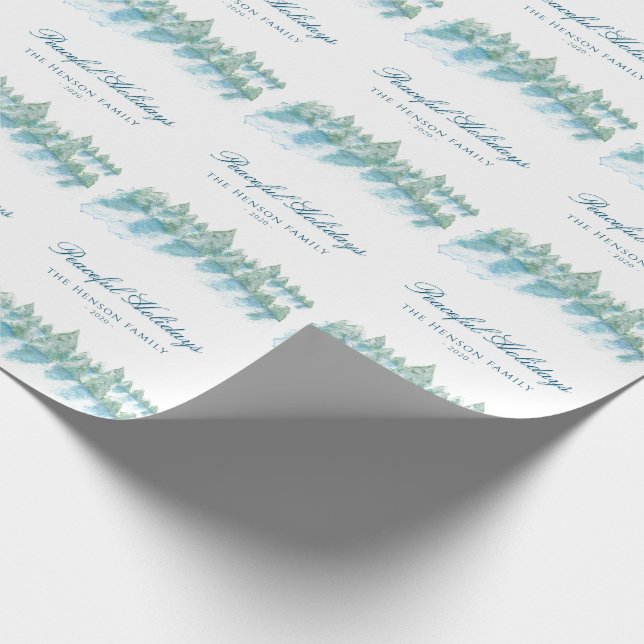 Papel De Presente Floresta de Inverno Pacífica Script de Aquarela Na (Ponta)