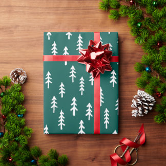 Papel De Presente Floresta de Inverno Simples de Pinheiro em Verde E