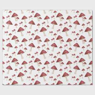 Papel De Presente Floresta de Madeira de Cogumelo Vermelho Aquarela