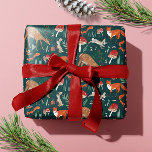 Papel De Presente Floresta de Natal Verde - Animais da Floresta Cura