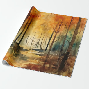 Papel De Presente Floresta de Outono Aquarela Glow (4)