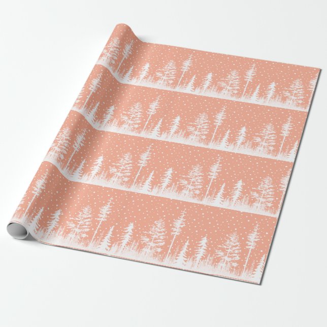Papel De Presente Floresta De Pêssego E Neve Branca De Inverno (Desenrolado)