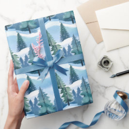 Papel De Presente Floresta de Pinheiros Nevada | Aquarela de Inverno