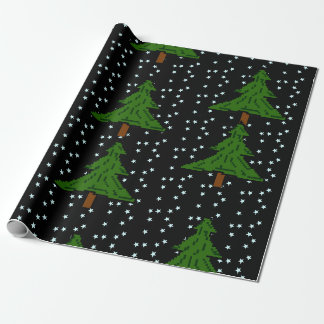 Papel De Presente Floresta de Pinheiros Pixelizada Noite Estrelada