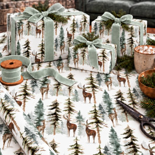 Papel De Presente Floresta de Pinheiros Rena Antler & Cervo 